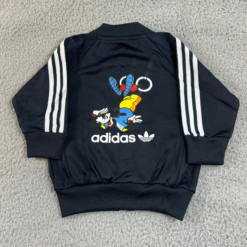 Adidas Track Suit Kids 9M Navy Disney Goofy Superstar Jacket Pants Set Vintage